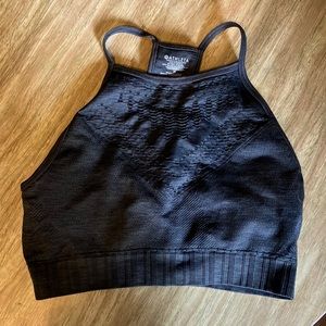 Athleta Medium Long Line High Neck Racerback Sports Bra Laser Cut Gray